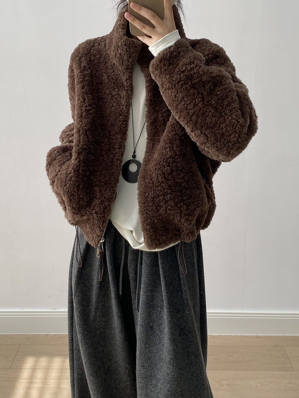 【YH8567】實拍冬天保暖厚款立领羊羔毛外套251113