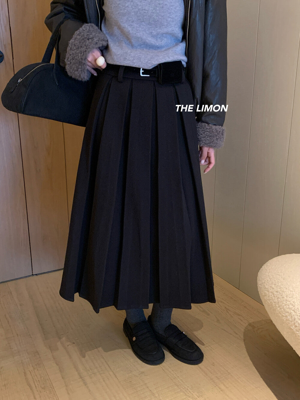 【L1177】實拍檸檬秋冬毛呢星空紋顯瘦百褶裙+腰包251117