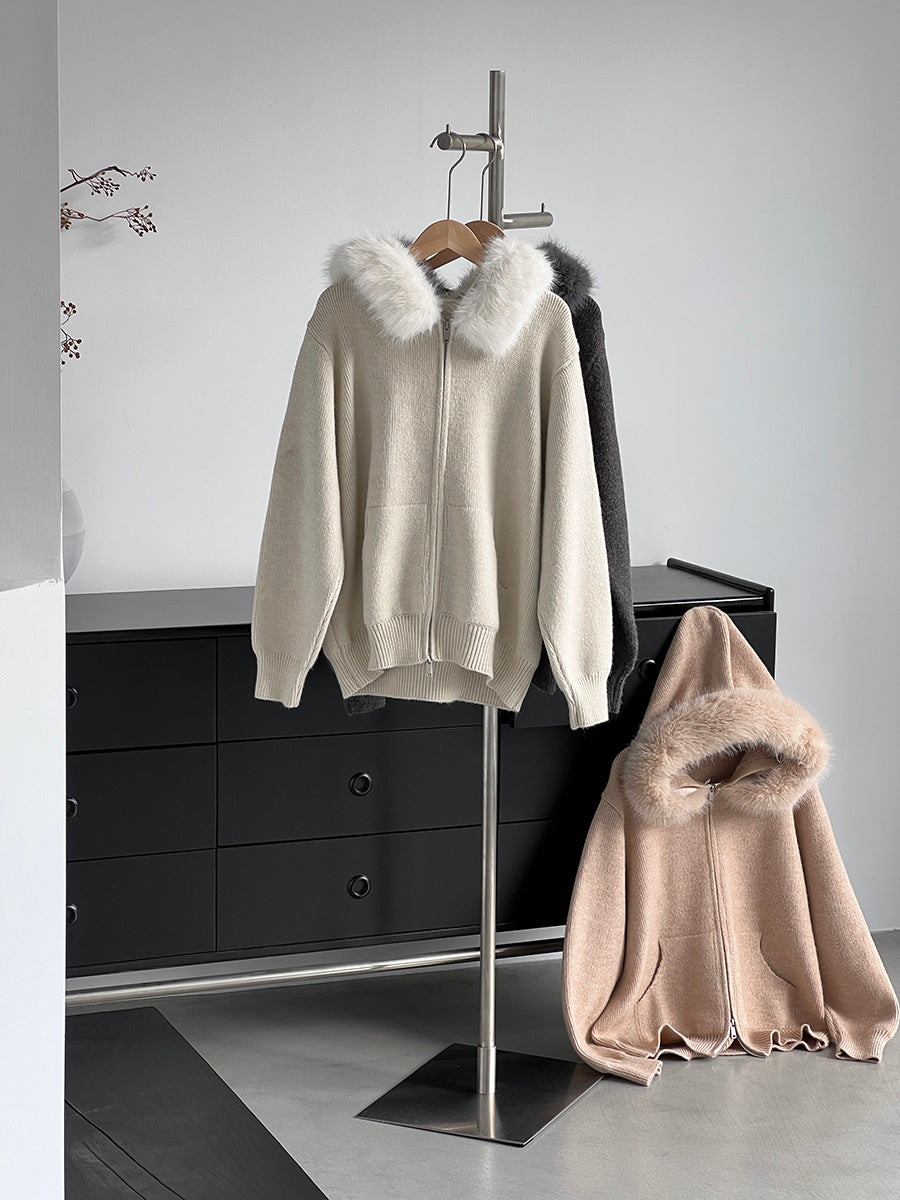 【cimz8321】實拍可拆卸毛領連帽拉鍊毛衣外套251128