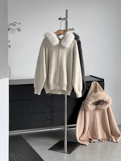 【cimz8321】實拍可拆卸毛領連帽拉鍊毛衣外套251128