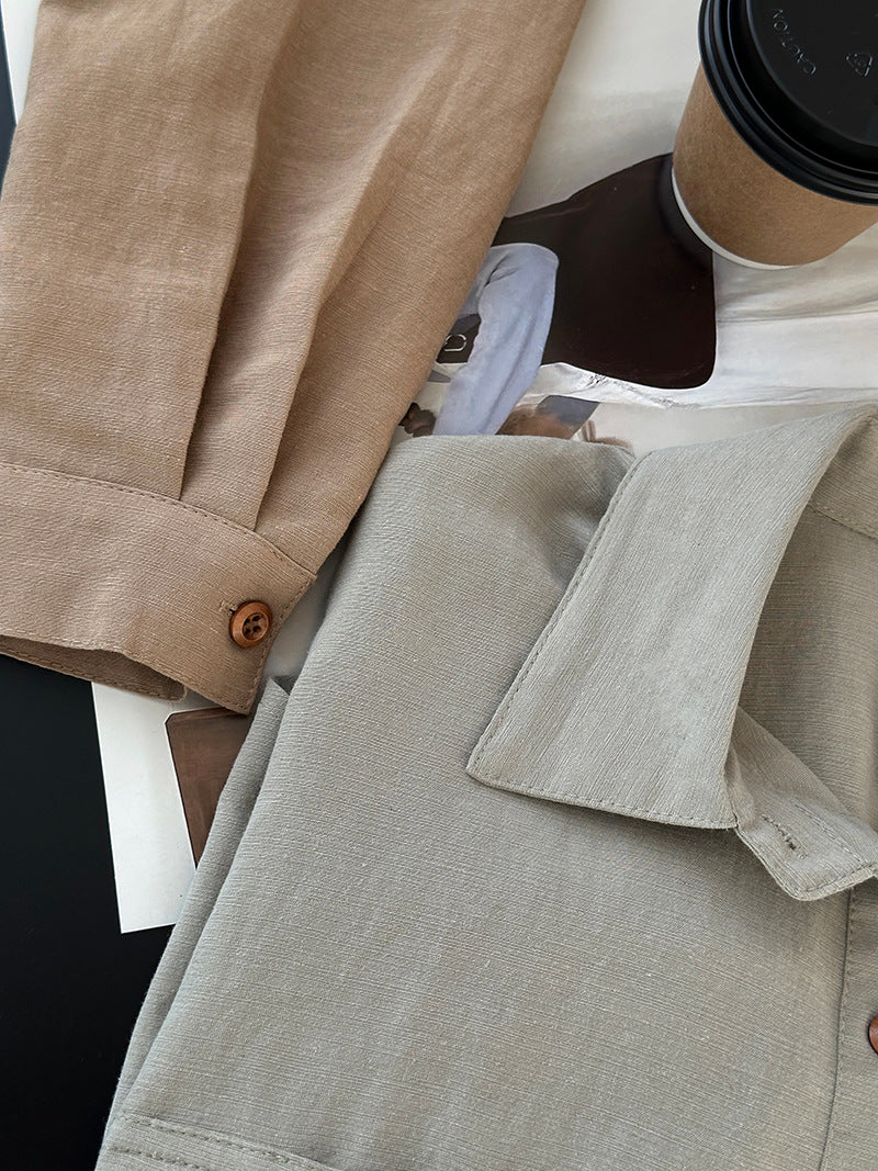 【cim6112】實拍韓國法式氣質天絲亞麻長袖襯衫251030