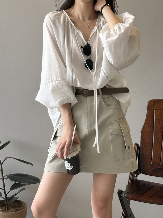 在台現貨【Y82303】實拍質感天絲棉雙口袋A字短裙(內含安全褲）