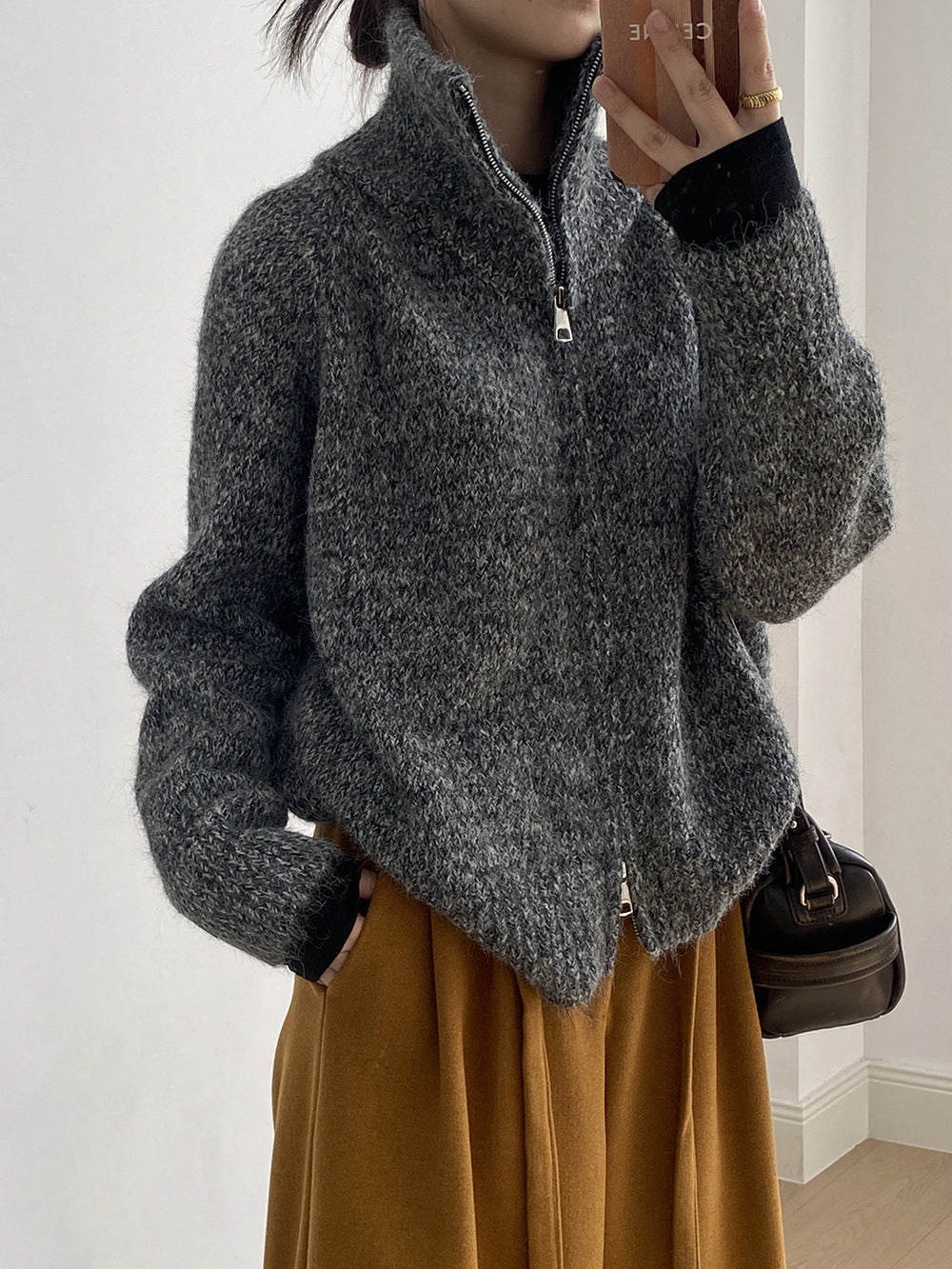 【YP1042】 實拍軟糯寬鬆高領針織毛衣外套(含羊毛4%) 251023