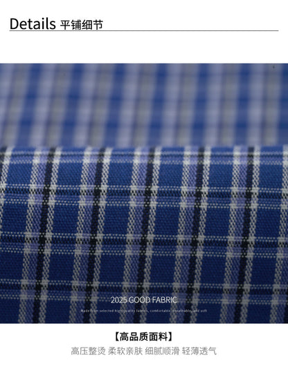 【H5401】實拍後背開叉藍色格子長袖襯衫250902