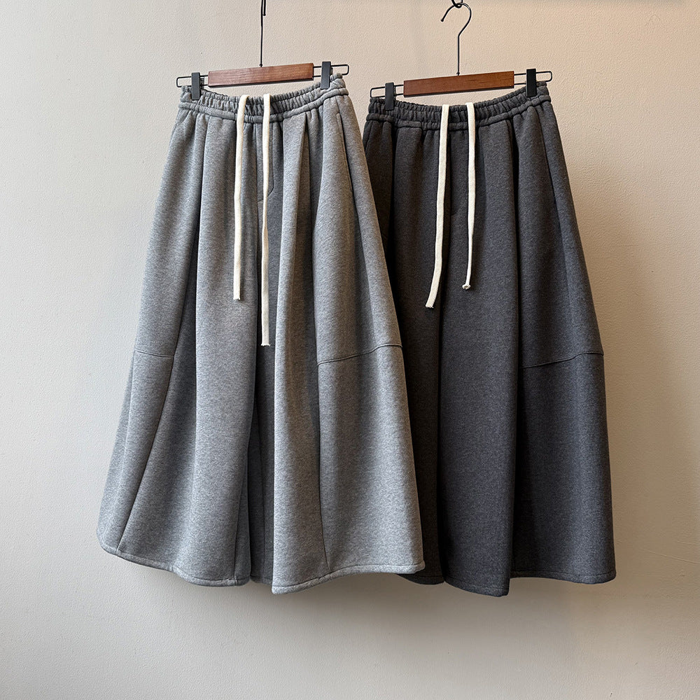 【Y82678】 實拍鬆緊腰抽繩顯瘦闊腿九分褲裙251023