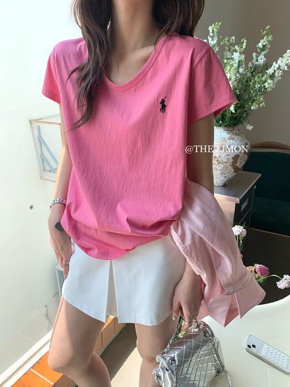 【LTM0966】實拍檸檬小馬刺繡休閒短袖T恤250414