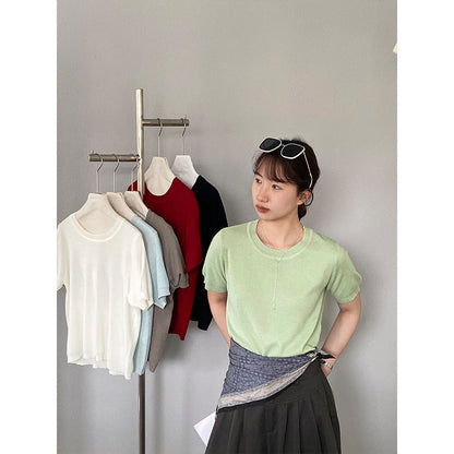 【cimzU1498】韓系極簡OOTD☁️日常百搭純色正肩寬鬆短袖T恤/白T260416
