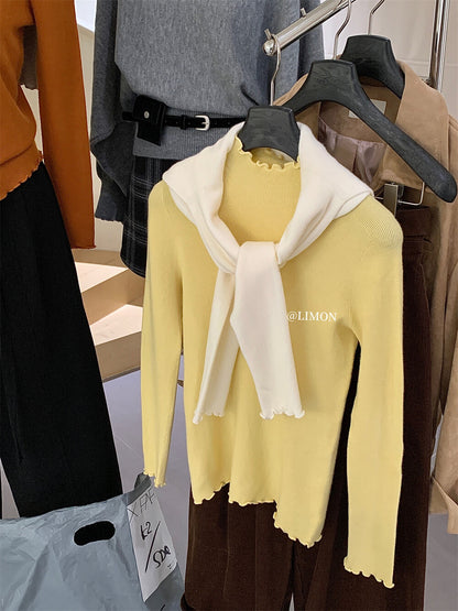 【LDF006】檸檬家親膚絨木耳邊半高領長袖針織衫251117