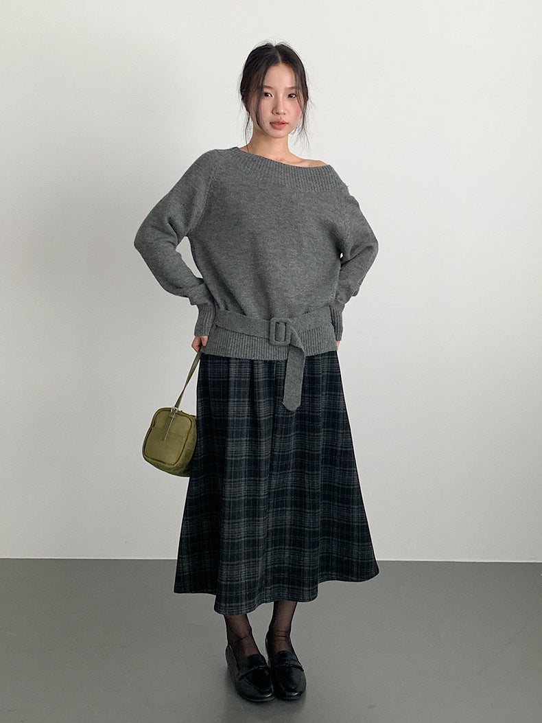 【LD11071】實拍氣質復古格紋毛呢a字裙251209