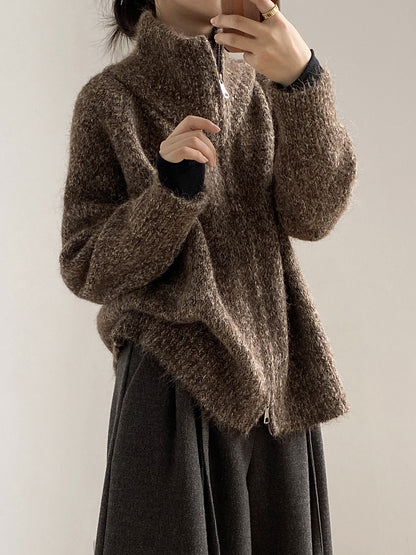 【YP1042】 實拍軟糯寬鬆高領針織毛衣外套(含羊毛4%) 251023