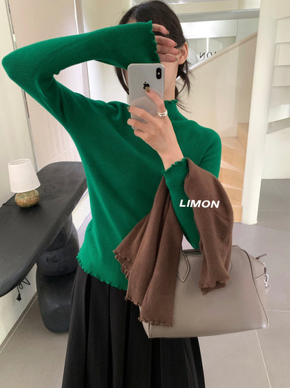 【LDF006】檸檬家親膚絨木耳邊半高領長袖針織衫251117
