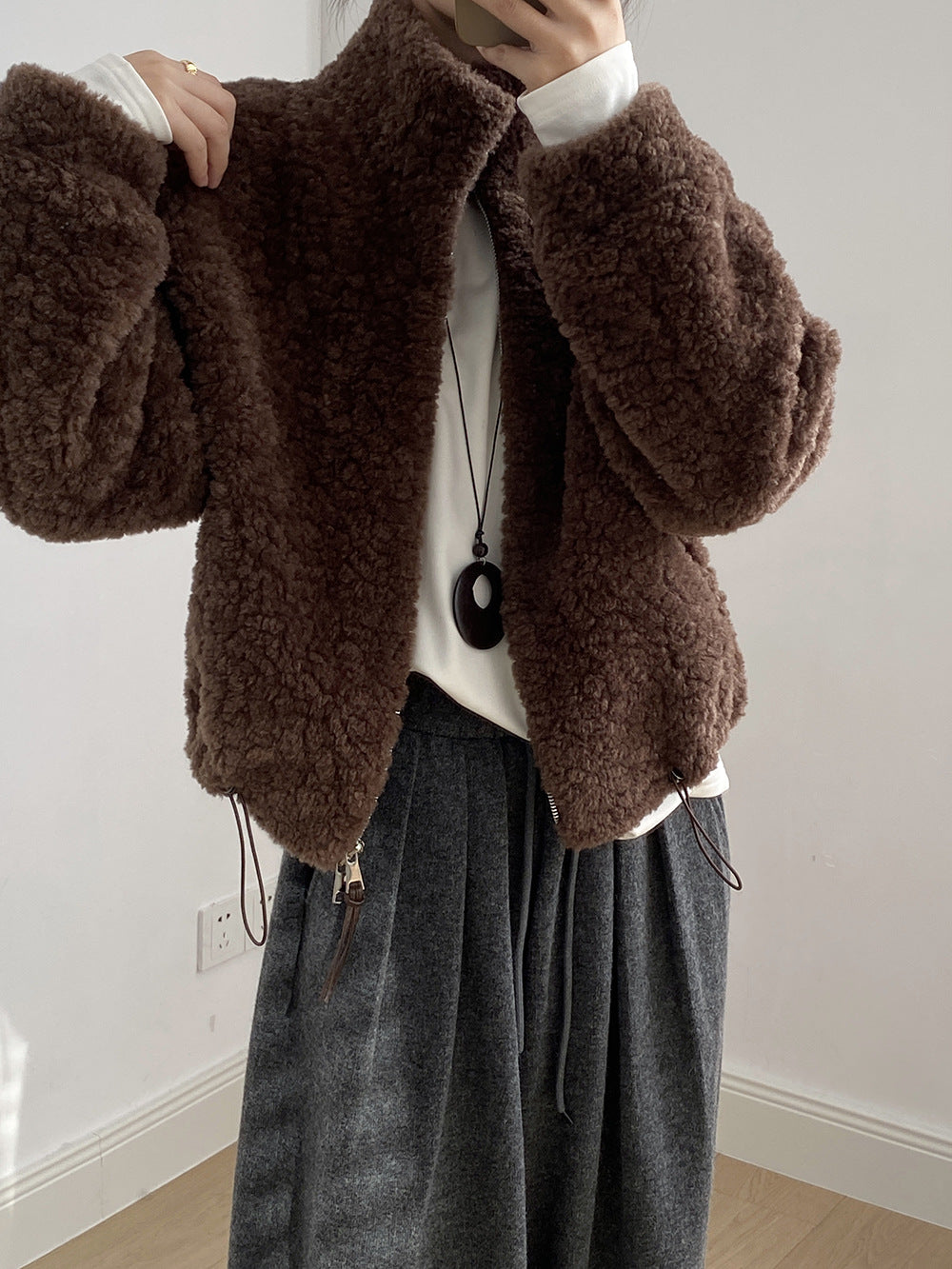 【YH8567】實拍冬天保暖厚款立领羊羔毛外套251113