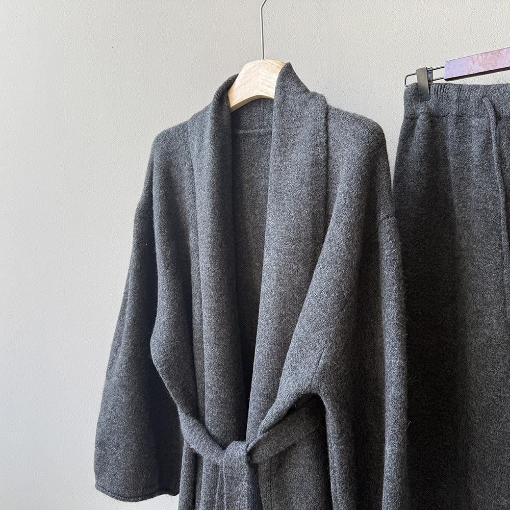 【YP1018】 實拍秋冬高級感慵懶針織開衫＋繫帶＋高腰針織闊腿褲 套裝251023