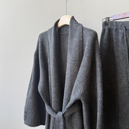 【YP1018】 實拍秋冬高級感慵懶針織開衫＋繫帶＋高腰針織闊腿褲 套裝251023