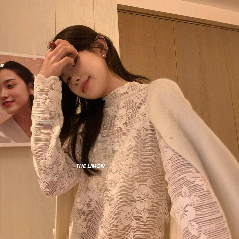 【L9320】實拍檸檬秋冬浪漫內搭立領長袖蕾絲衫251117