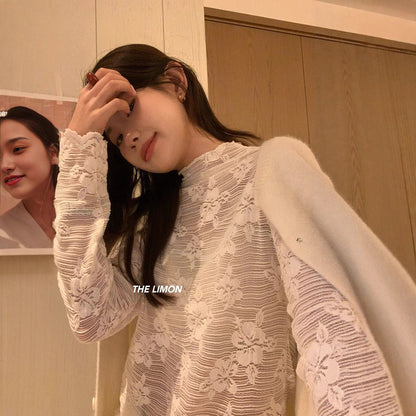 【L9320】實拍檸檬秋冬浪漫內搭立領長袖蕾絲衫251117