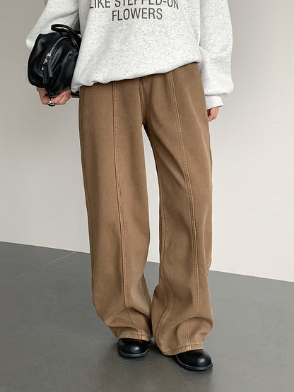 【LD11020】實拍S~XL加絨加厚復古水洗做舊彎刀闊腿牛仔褲251110