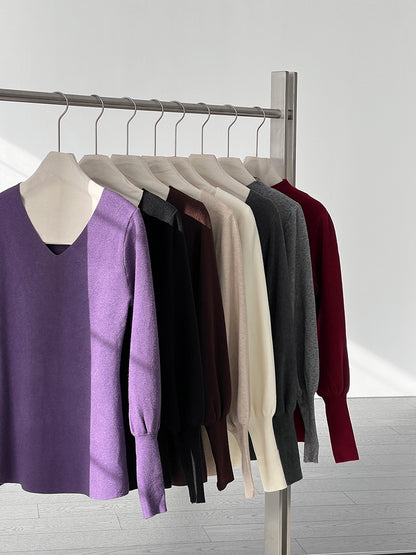 【cimz6652】實拍氣質半高領/V領燈籠袖極簡氣質針織衫251128