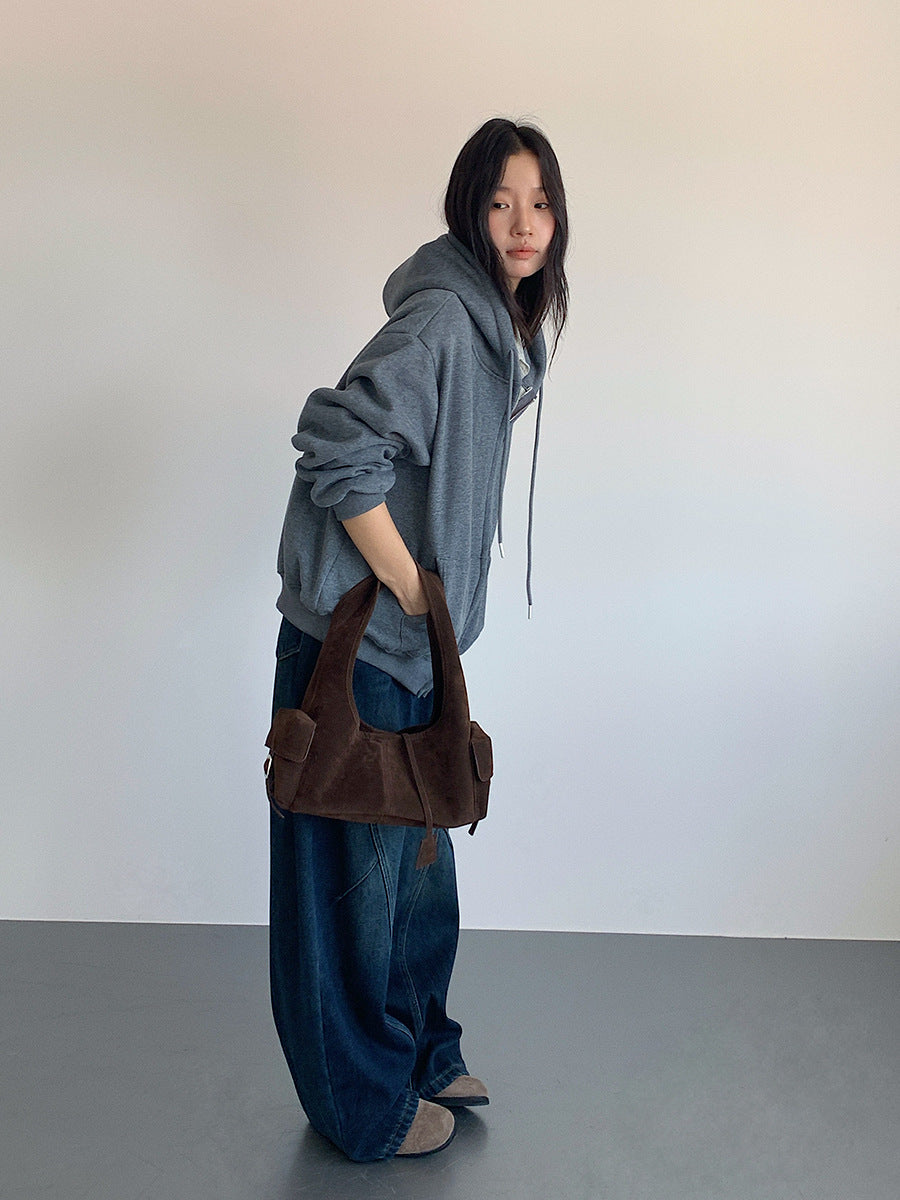 【LD11030】實拍冬季慵懶加絨加厚連帽衞衣外套251124