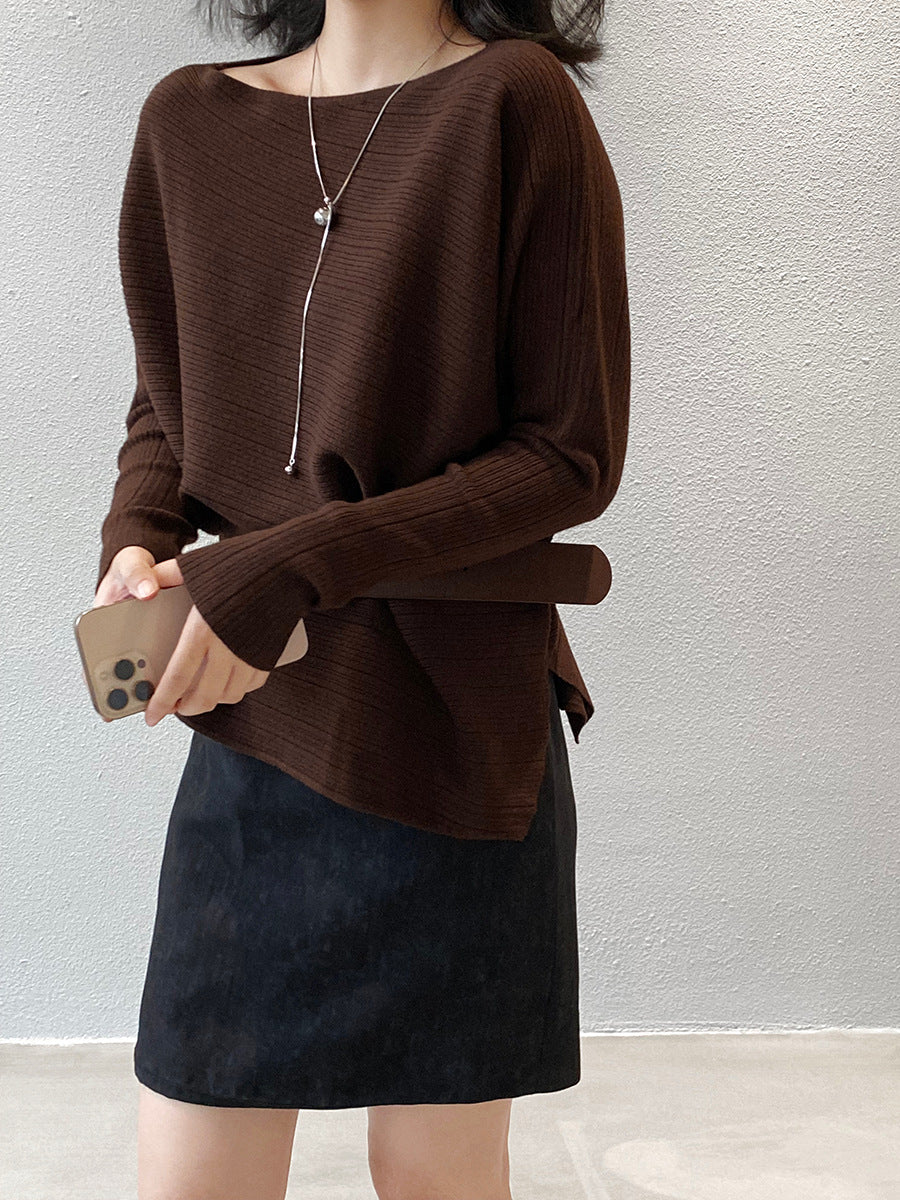 【cim9033】實拍韓系高級感長袖斜肩針織衫＋腰帶251030