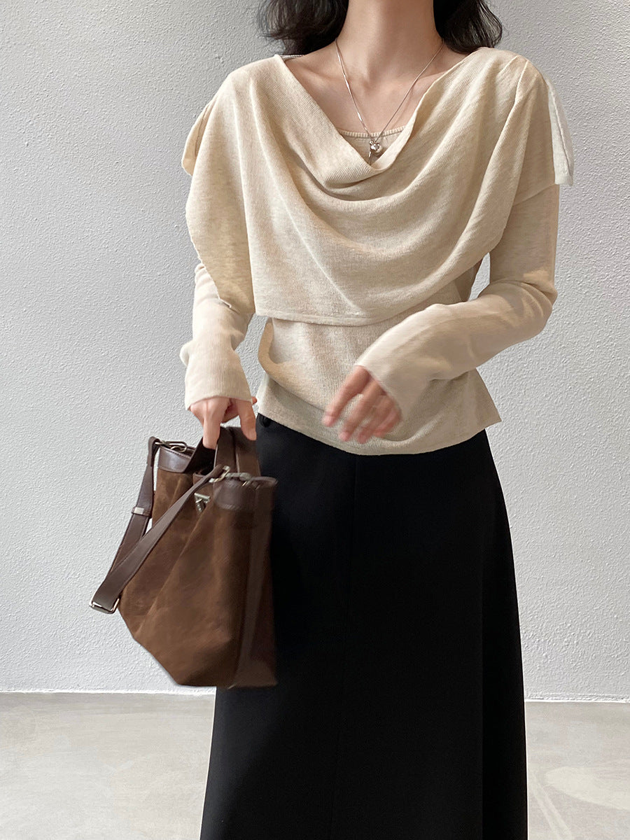 【cim396】實拍慵懶蕩領假2件披肩針織毛衣251030