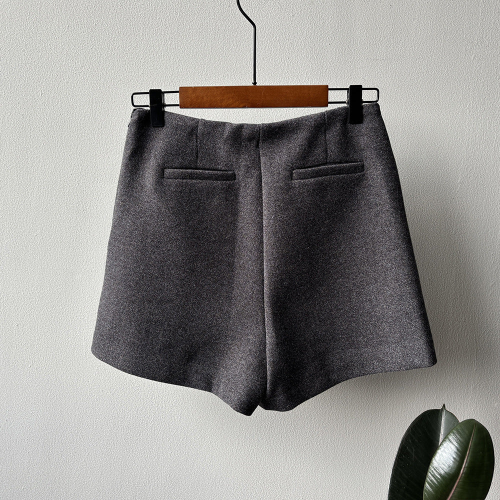 【Y82682】實拍冬季厚款毛呢高腰開叉裙褲 251106