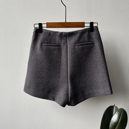 【Y82682】實拍冬季厚款毛呢高腰開叉裙褲 251106