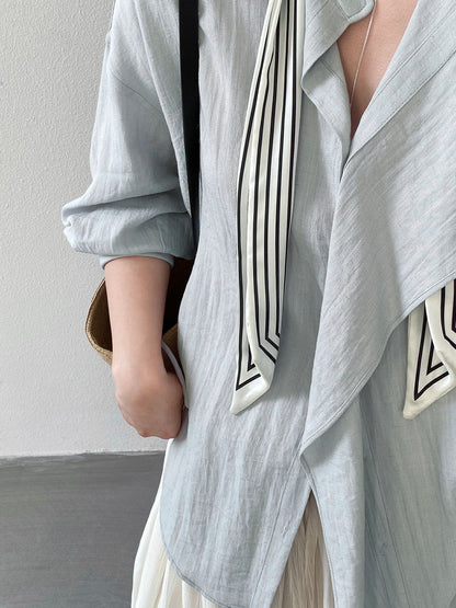 【cimz1766】實拍春日小蒼蘭🌸浪漫輕法式附絲巾綁帶寬鬆百搭襯衫260311