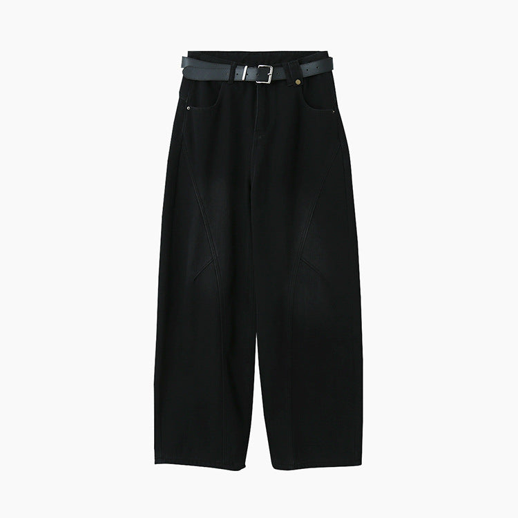 【LD11023】實拍S~XL顯瘦加絨加厚高腰寬鬆彎刀牛仔褲＋腰帶251124