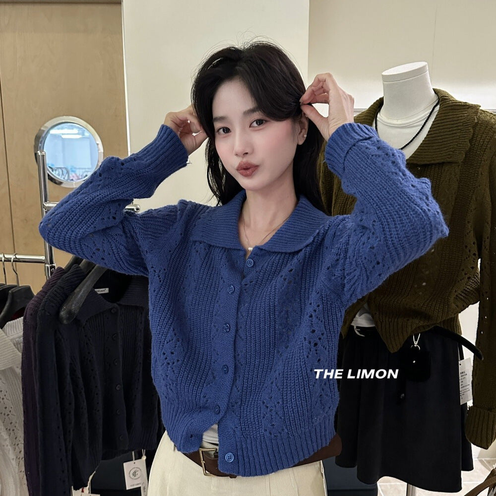 【LSC1072】檸檬簍空polo領針織開衫251117