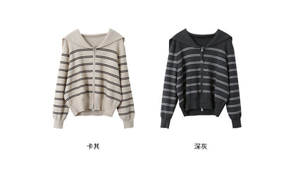 【LD11036】實拍雙頭拉鍊海軍領條紋針織開衫251202