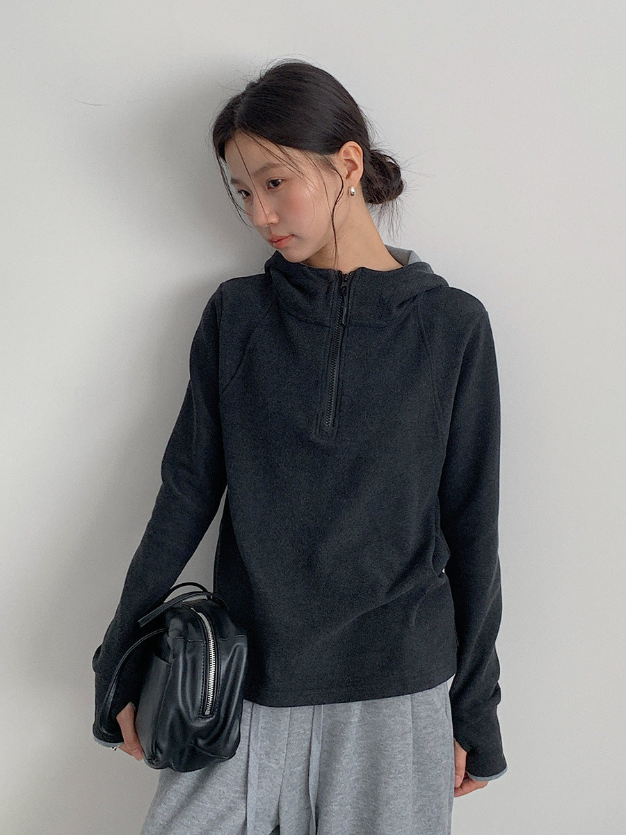 【LD11028】實拍德絨舒適極簡半拉鍊連帽衞衣251124