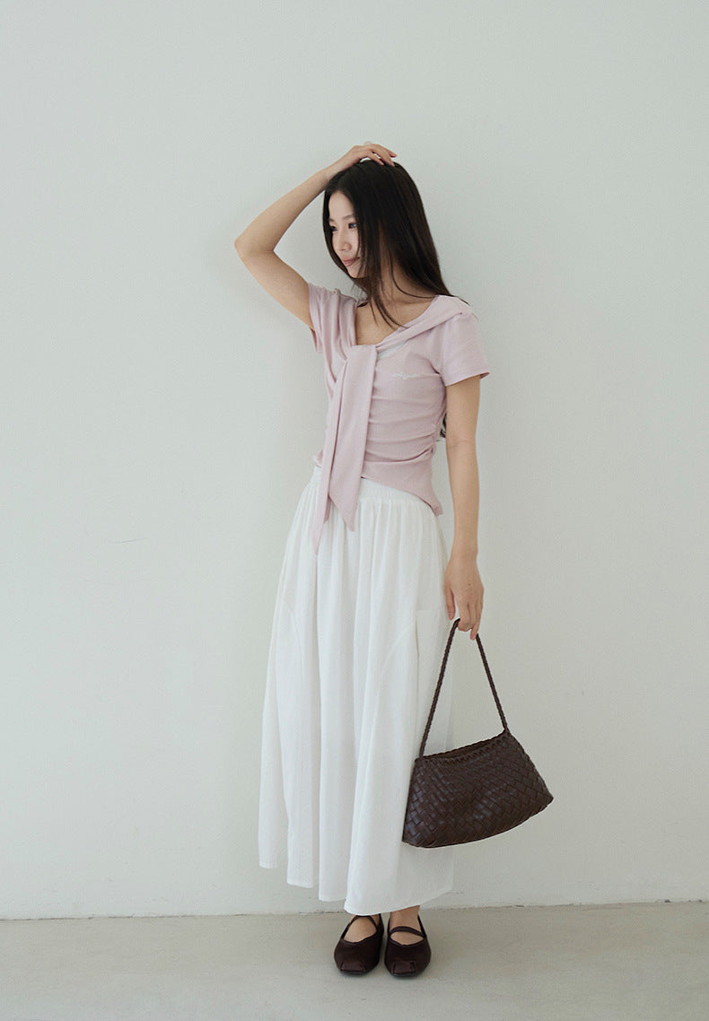 【LD11180】實拍夏季拼接纯色花苞裙260317