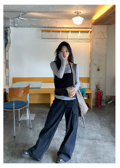 【H5393】實拍韓系簡約長袖針織衫＋休閒針織背心250902