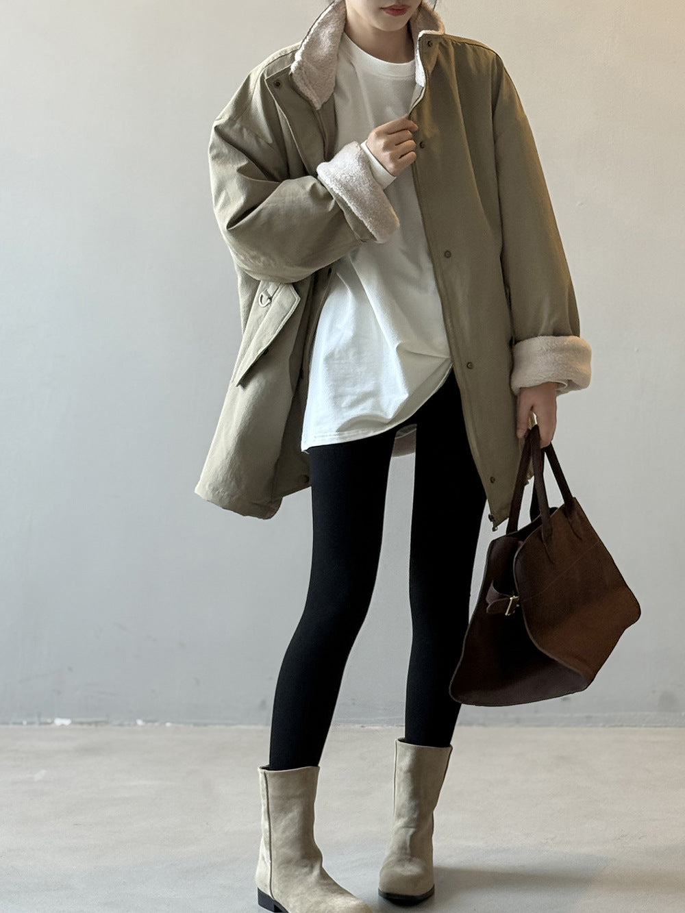 【Y82650】實拍立領帥氣內裡羊羔毛工裝外套251016