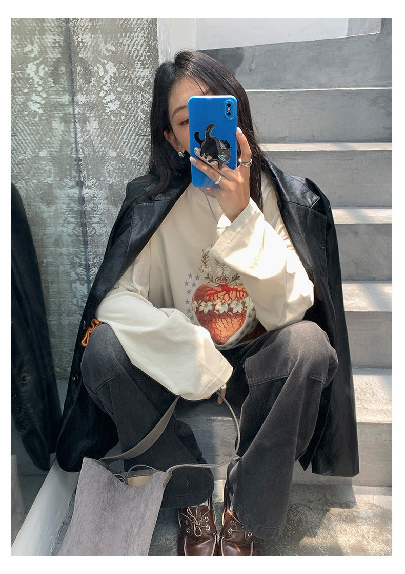 【H5402】實拍復古做舊洗水黑灰色廓形牛仔褲250902