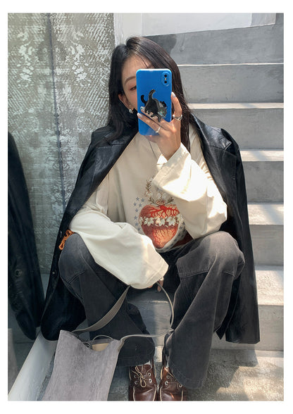 【H5402】實拍復古做舊洗水黑灰色廓形牛仔褲250902