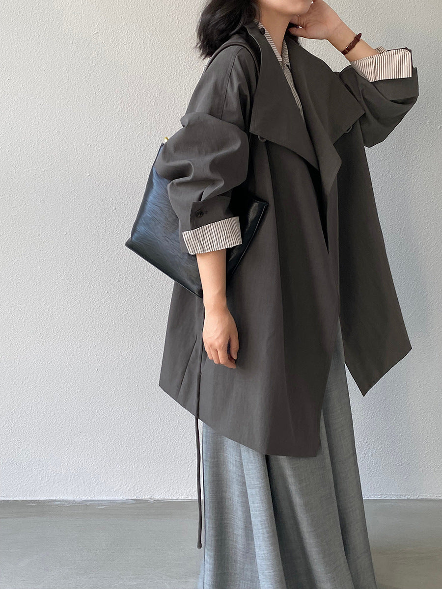 【cim1659】實拍秋冬復古英倫翻領風衣外套＋繫帶251030