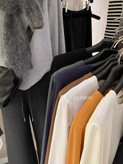 【L9257】實拍檸檬長袖雲朵絨舒適簡約圓領長袖T恤251117