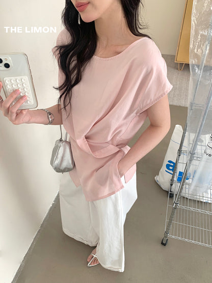 【L8689】實拍檸檬夏季簡約交叉後繫帶襯衫上衣250421