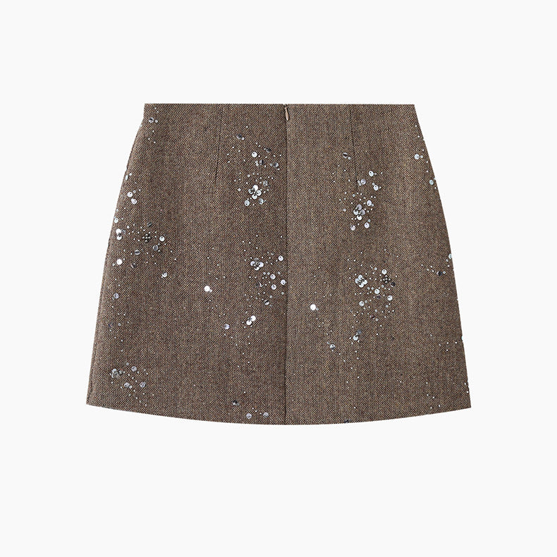 【LD11045】實拍S~XL法式重工時髦毛呢亮片短裙251202