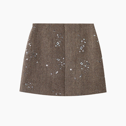 【LD11045】實拍S~XL法式重工時髦毛呢亮片短裙251202