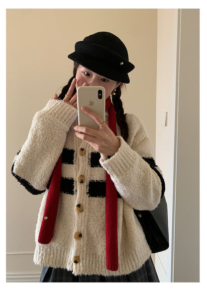 【H5511】實拍 懶懶撞色條紋開衫針織毛衣
251118