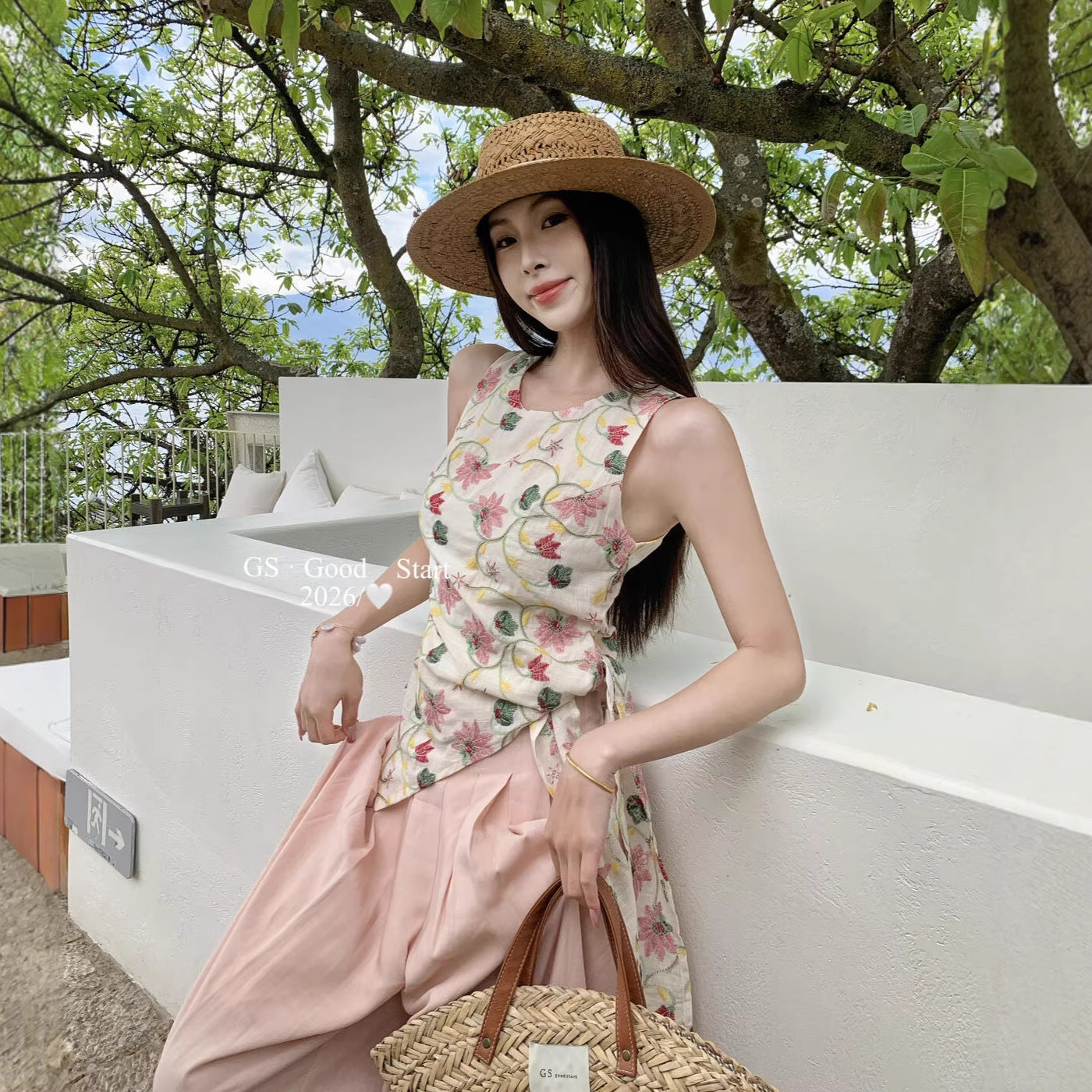 【L818W】甜美初戀少女感✨精緻重工刺繡不規則修身無袖背心260518