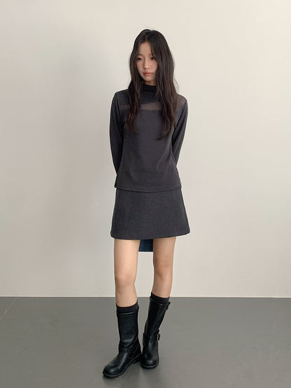 【LD11024】實拍氣質網紗拼接加絨半高領長袖T恤251124