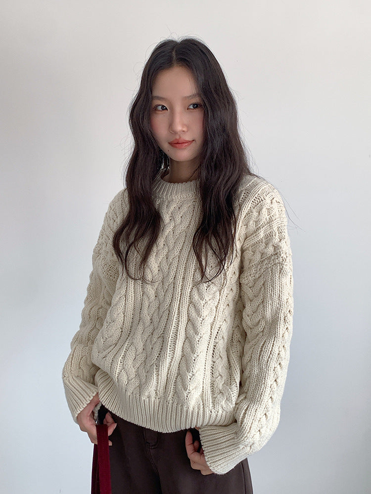 【LD11003】實拍冬季加厚麻花長袖圓領毛衣251110