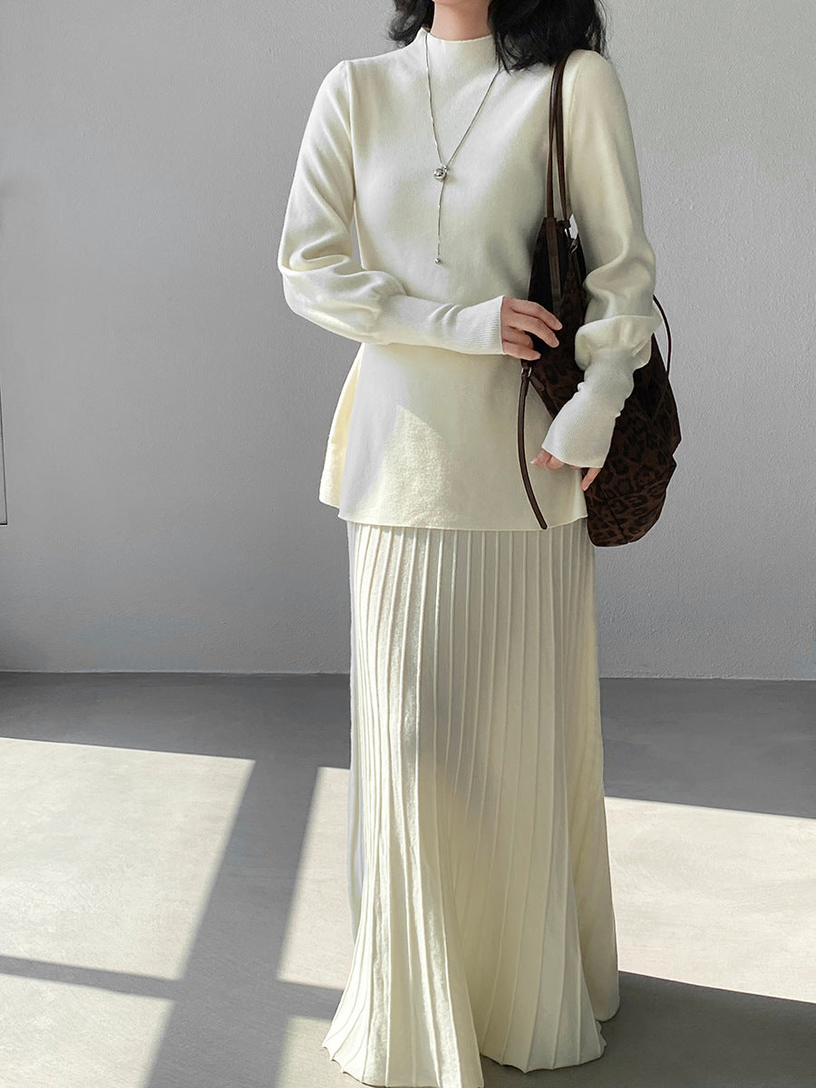 【cimz6652】實拍氣質半高領/V領燈籠袖極簡氣質針織衫251128