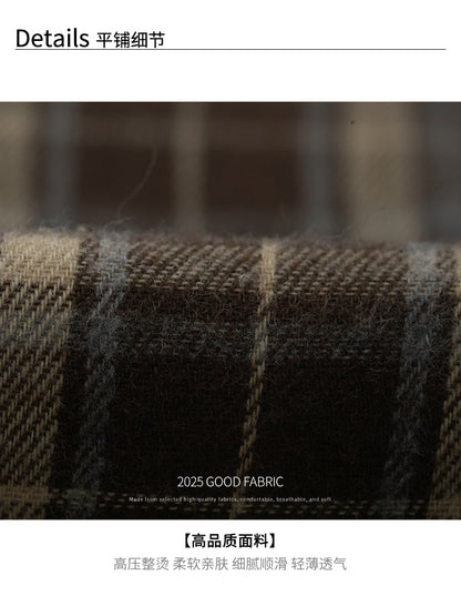 【H570】實拍復古寬鬆毛呢格子襯衫外套251021