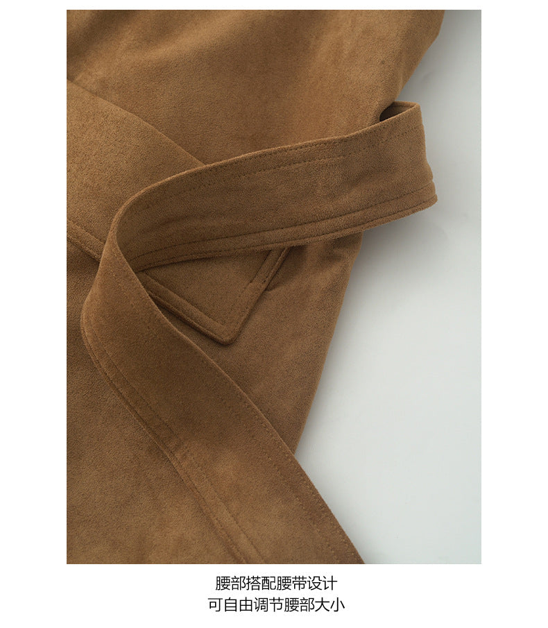 【H569】實拍復古個性皮革拼麂皮絨大衣外套＋麂皮肩背包251021