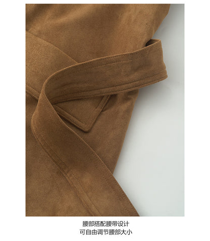 【H569】實拍復古個性皮革拼麂皮絨大衣外套＋麂皮肩背包251021